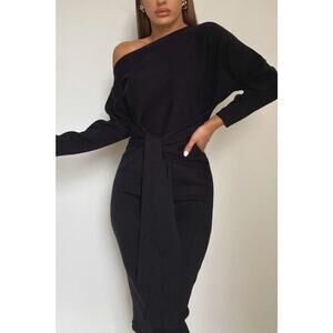 RUNAWAY THE LABEL Indra Sweater Dress Long Sleeve Tied Up Black Size S/4 NWT